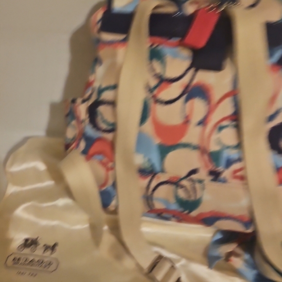 Coach Ikat Scribble Multicolor Signatur Backpack W/Matching Scarf Rare Navy Trim - Picture 6 of 16